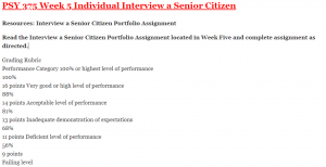 PSY 375 Week 5 Individual Interview a Senior Citizen