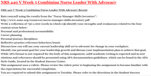 NRS 440 V Week 5 Combining Nurse Leader With Advocacy