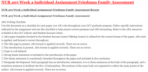 NUR 405 Week 4 Individual Assignment Friedman Family Assessment