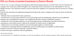 PSY 103 Week 2 Learning Experience (2 Papers) Recent