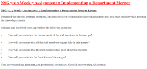 NSG 7015 Week 7 Assignment 2 Implementing a Department Merger