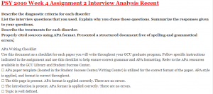 PSY 2010 Week 4 Assignment 2 Interview Analysis Recent
