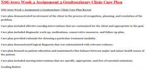 NSG 6001 Week 4 Assignment 2 Genitourinary Clinic Care Plan