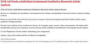 NUR 518 Week 4 Individual Assignment Qualitative Research Article Analysis