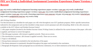 PSY 103 Week 2 Individual Assignment Learning Experience Paper Version 1 Recent