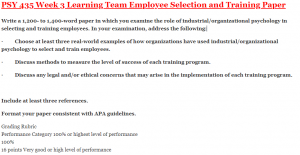 PSY 435 Week 3 Learning Team Employee Selection and Training Paper