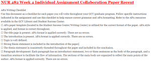 NUR 482 Week 4 Individual Assignment Collaboration Paper Recent