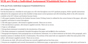 NUR 405 Week 2 Individual Assignment Windshield Survey Recent