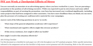 PSY 210 Week 4 Checkpoint Effects of Stress