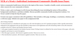 NUR 471 Week 3 Individual Assignment Community Health Issue Paper