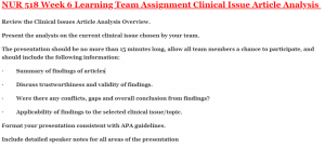 NUR 518 Week 6 Learning Team Assignment Clinical Issue Article Analysis