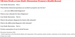 NR 602 Week 4 Case Study Discussion Women’s Health