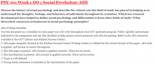 PSY 301 Week 1 DQ 1 Social Psychology ASH