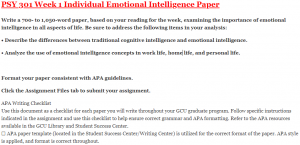 PSY 301 Week 1 Individual Emotional Intelligence Paper