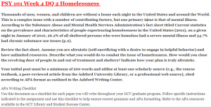 PSY 101 Week 4 DQ 2 Homelessness