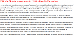PSY 260 Module 5 Assignment 1 LASA 2 Identity Formation