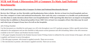 NUR 508 Week 5 Discussion DQ 2 Compare To State And National Benchmarks