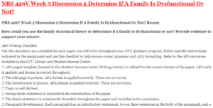 NRS 429V Week 5 Discussion 2 Determine If A Family Is Dysfunctional Or Not?