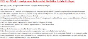 PSY 325 Week 3 Assignment Inferential Statistics Article Critique