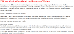 PSY 220 Week 4 CheckPoint Intelligence vs. Wisdom