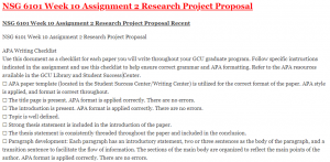 NSG 6101 Week 10 Assignment 2 Research Project Proposal