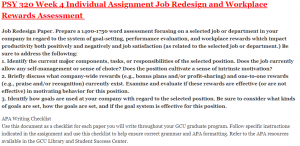 PSY 320 Week 4 Individual Assignment Job Redesign and Workplace Rewards Assessment