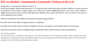 PSY 301 Module 5 Assignment 2 Community Violence in the U.S.
