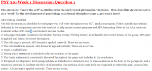 PSY 310 Week 1 Discussion Question 1
