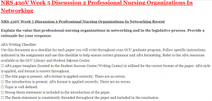 NRS 430V Week 5 Discussion 2 Professional Nursing Organizations In Networking
