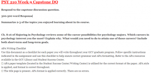 PSY 210 Week 9 Capstone DQ