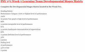 PSY 375 Week 5 Learning Team Developmental Stages Matrix