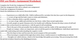 PSY 410 Week 1 Assignment Worksheet