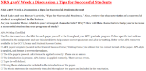NRS 430V Week 1 Discussion 1 Tips for Successful Students