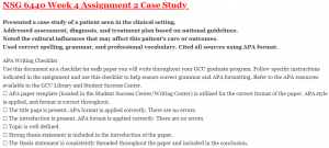 NSG 6440 Week 4 Assignment 2 Case Study