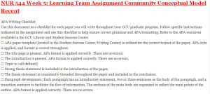 NUR 544 Week 5: Learning Team Assignment Community Conceptual Model Recent