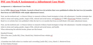 PSY 100 Week 8 Assignment 2 Adjustment Case Study