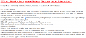PSY 201 Week 3 Assignment Nature, Nurture, or an Interaction?