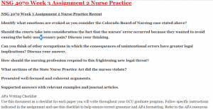 NSG 4070 Week 3 Assignment 2 Nurse Practice