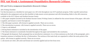 PSY 326 Week 3 Assignment Quantitative Research Critique