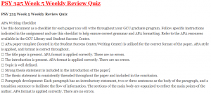 PSY 325 Week 5 Weekly Review Quiz