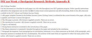 PSY 210 Week 1 Checkpoint Research Methods Appendix B