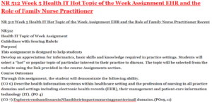 NR 512 Week 5 Health IT Hot Topic of the Week Assignment EHR and the Role of Family Nurse Practitioner