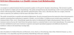 ECO 605 Discussion 3.1: Quality versus Cost Relationship