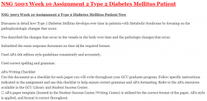 NSG 5003 Week 10 Assignment 2 Type 2 Diabetes Mellitus Patient