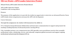 NR 510 Week 3 APN Leader Interview Project