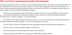 PSY 304 Week 3 Assignment Cognitive Development