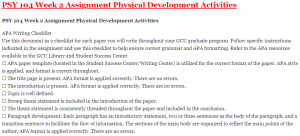 PSY 104 Week 2 Assignment Physical Development Activities