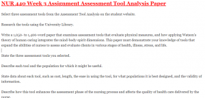 NUR 440 Week 3 Assignment Assessment Tool Analysis Paper