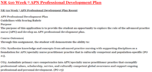 NR 510 Week 7 APN Professional Development Plan