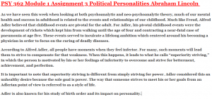 PSY 362 Module 1 Assignment 3 Political Personalities Abraham Lincoln